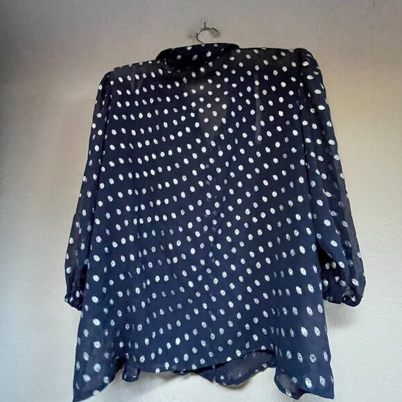 Nanette By Nanette Lepore Womens XL Metallic Polka Dot 3/4 Sleeve Blouse Navy - Picture 2 of 9